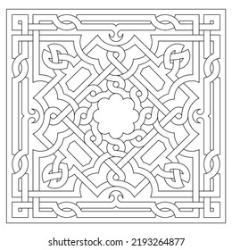 Arabic or islamic pattern design shaped square tiles for coloring pages for adults. Good mood. Relieve stress and anxiety. EPS8 #611