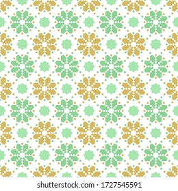 Arabic Islamic Seamless Pattern Background Wallpaper. Combination colors of green, white, and brown. Pattern for greeting card, paper, cover, and more.