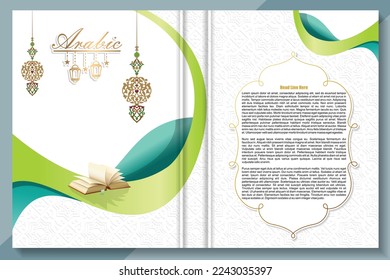 Arabic islamic style book cover design with ornament floral vector background