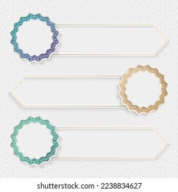 Arabic Islamic text box title frame border infographic set	