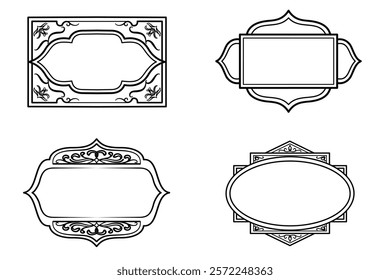 Arabic Islamic text box title frame border set with ornamental vector line art illustration. Ornate Islamic arch window oriental shape. Muslim ornament decoration Suitable for Muslim festival, Ramadan