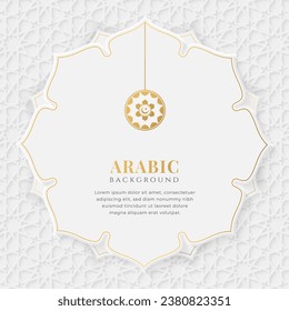 Arabic Islamic White and Golden Luxury Ornament Lantern Background with Arabic Pattern and Decorative Ornament