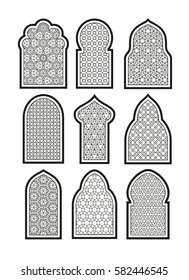 Arabic or Islamic windows set. Vector illustration.