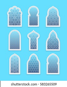 Arabic or Islamic windows set. Vector illustration.