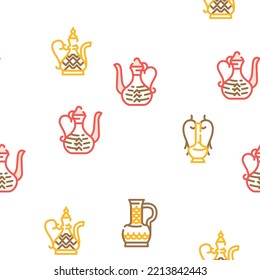 Arabic Jug Traditional Container vector seamless pattern thin line illustration