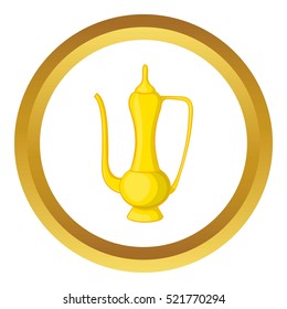 Arabic jug vector icon in golden circle, cartoon style isolated on white background