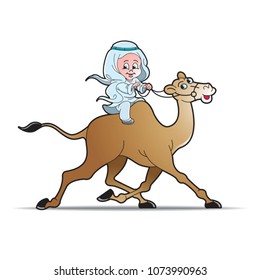 Arabic kid riding camel happily vector illustration 