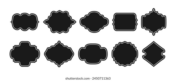 Arabic label. A set of frames with vintage designs and decorative elements. Blank retro shape of badge, discount sales tag, insignia, price sticker. Collection of different vector icons