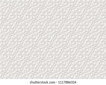 Arabic lace seamless pattern with stars. Traditional Islamic girih tiles on white background. Vector Illustration. Background for festive design of Ramadan Kareem, Eid mubarak. All isolated, layered