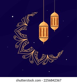 arabic lamp and crescent moon scene