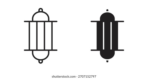 Arabic Lamp icon in a black stroke vector design and flat solid version on white background
