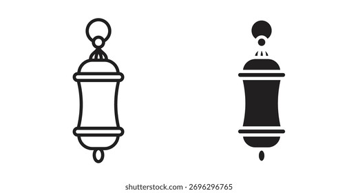 Icono de lámpara árabe en estilo plano y trazo delgado.