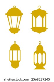 arabic lamp or lantern icon set with gold color vector mid east themed 