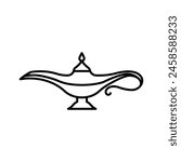 Arabic lamp, line icon. Magic oil lamp, side view. Linear vector illustration, minimalist style, editable stroke