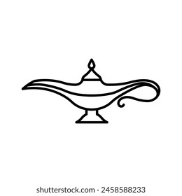 Arabic lamp, line icon. Magic oil lamp, side view. Linear vector illustration, minimalist style, editable stroke