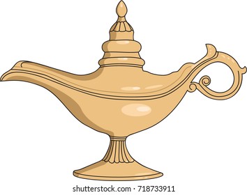 Arabic lamp. The magic vessel of Gin. Vector image of Aladdin's magic lamp in oriental style on a white background.