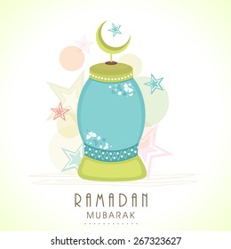 Arabic lamp with moon forholy month of muslim community, Ramadan Kareem celebration on stylish background.