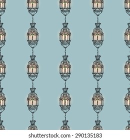 Arabic lamp seamless sketch pattern background
