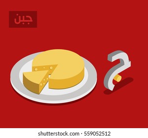 arabic language alphabet.. isometric style for letter jiim...arabic word "jibn" cheese