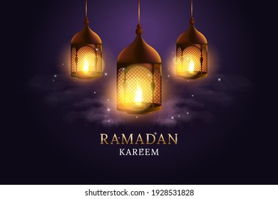 Linterna árabe con velas encendidas. Ramadan Kareem. Diseño de ilustración vectorial.