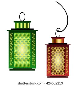 Arabic lantern (element for Ramadan Kareem and Eid Mubarak greetings cards), isolated vector objects on white backgound.