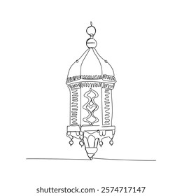 Arabic lantern, Fanous, Fanoos, the light of the world one line art. Continuous line drawing of online Muslims, Islam, traditions, clothing, folk, oriental.