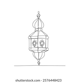 Arabic lantern, Fanous, Fanoos, the light of the world one line art. Continuous line drawing of online Muslims, Islam, traditions, clothing, folk, oriental.