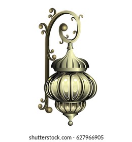 Arabic lantern. Hand drawn vector illustration isolated on white background for Ramadan Kareem and Eid Mubarak greetings cards.