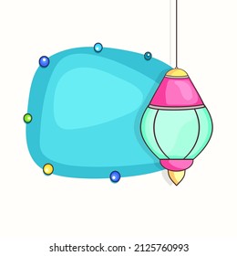 Arabic Lantern Hang With Copy Space On Abstract Blue And White Background.