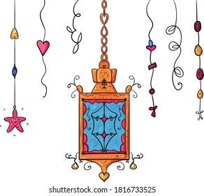 Hermosa lámpara árabe. Ilustración vectorial dibujada a mano.