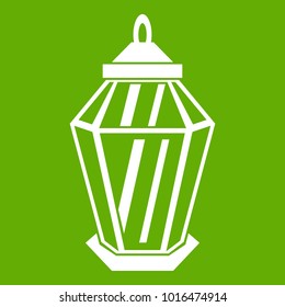 Arabic lantern icon white isolated on green background. Vector illustration
