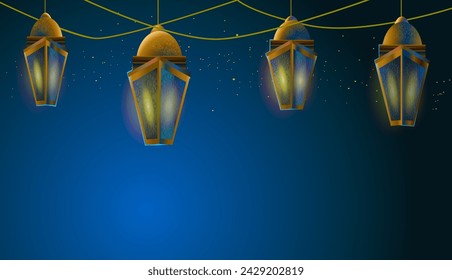 arabic lantern lighting with blue night on background