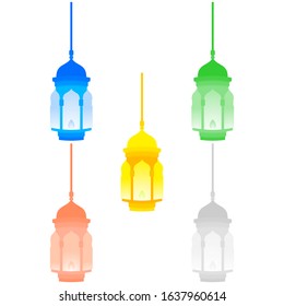 Arabic Lantern Object Design in Set for Creative Concept of  Islamic Celebration Day. Ramadan Kareem, Eid Mubarak, Eid Al Fitr, Eid Al Adha, Hajj, Hijri, and Mawlid.