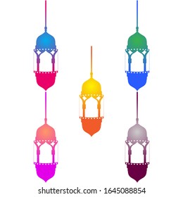 Arabic Lantern Object Design in Set for Creative Concept of  Islamic Celebration Day. Ramadan Kareem, Eid Mubarak, Eid Al Fitr, Eid Al Adha, Hajj, Hijri, and Mawlid.