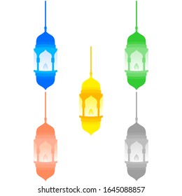 Arabic Lantern Object Design in Set for Creative Concept of  Islamic Celebration Day. Ramadan Kareem, Eid Mubarak, Eid Al Fitr, Eid Al Adha, Hajj, Hijri, and Mawlid.