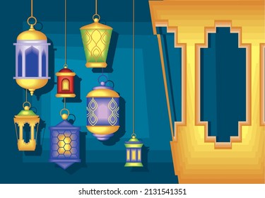 diseño de decoración de luces de farolillos árabes