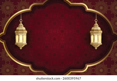 Arabic lanterns on red background for greeting card