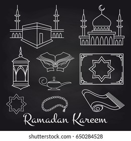 Arabic linear signs. Vector muslim symbols on chalkboard