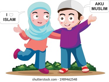 arabic little boy and girl rise hand