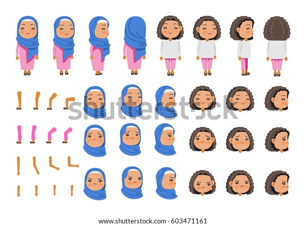 Arabic Little Girl Character Creation Set Stock Vector Royalty