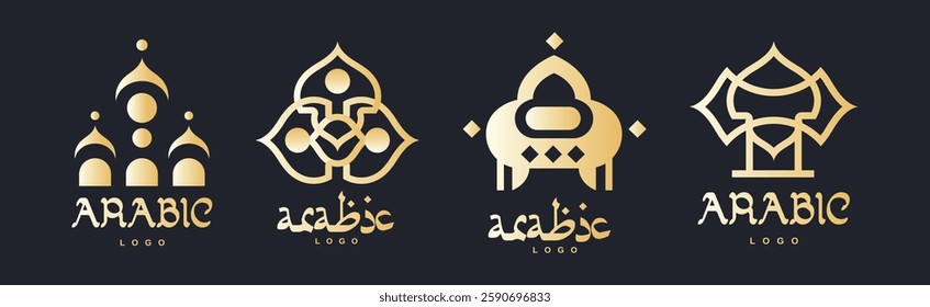 Arabic Logo Design with Golden Element Vector Set