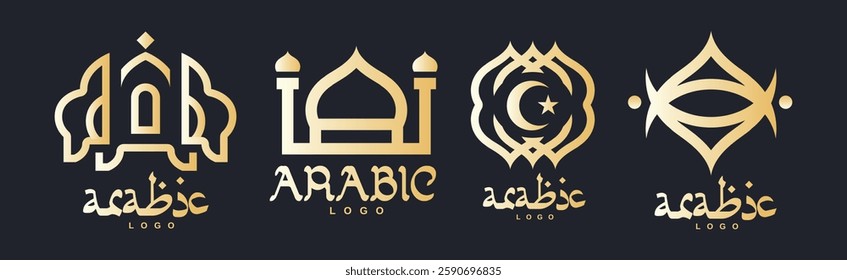 Arabic Logo Design with Golden Element Vector Set
