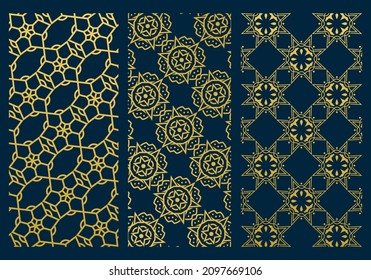 arabic luxury background design template in gold color with star or floral line art concept