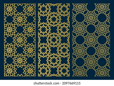 arabic luxury background design template in gold color with star or floral line art concept