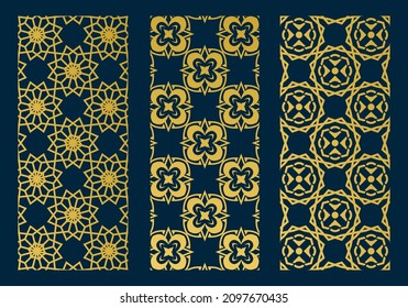 arabic luxury background design template in gold color with star or floral line art concept