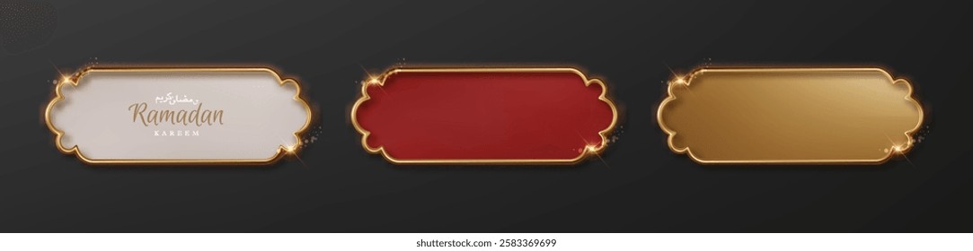 Arabic luxury golden border. Islamic text box title frame. Isolated collection Ramadan design element.