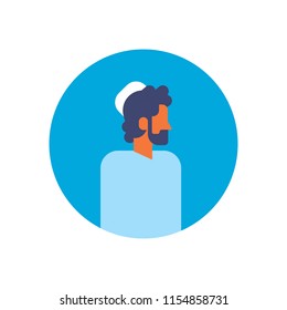 Arabic man beard profile avatar icon arab businessman portrait male face round frame flat vector illustration