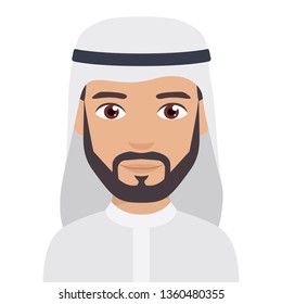 Arabic man with a beard in traditional wearing a keffiyeh. Isolated vector illustration