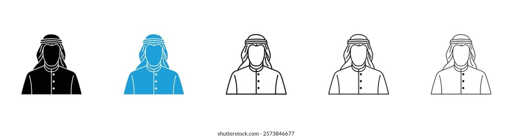 Arabic man icons in filled and 3 stroke weights