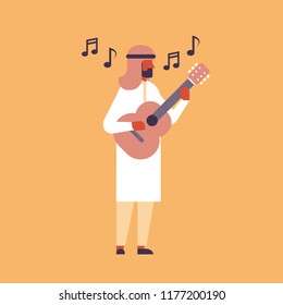 arabic man playing guitar music street performance concept musical show male cartoon character flat full length vector illustration